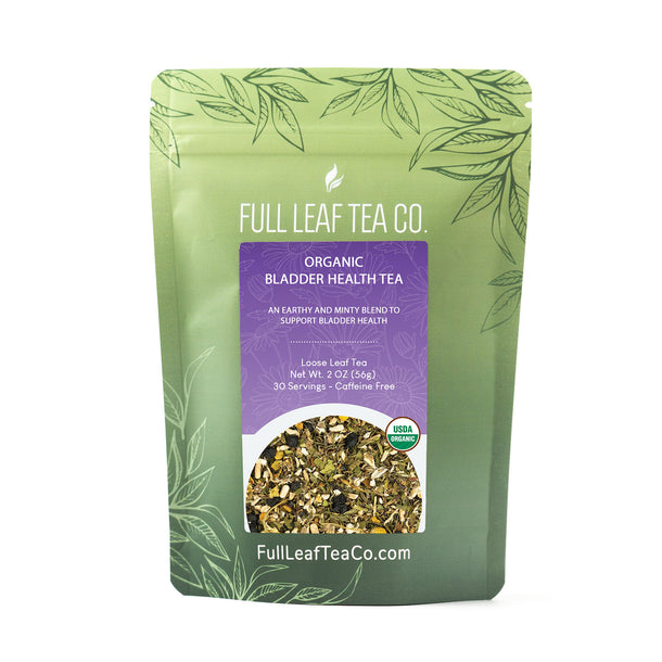 A 2oz bag of Full Leaf Tea Company Organic Bladder Health Loose Leaf Tea.