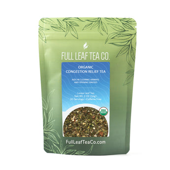 A 2oz bag of Full Leaf Tea Company Organic Congestion Relief Loose Leaf Tea.