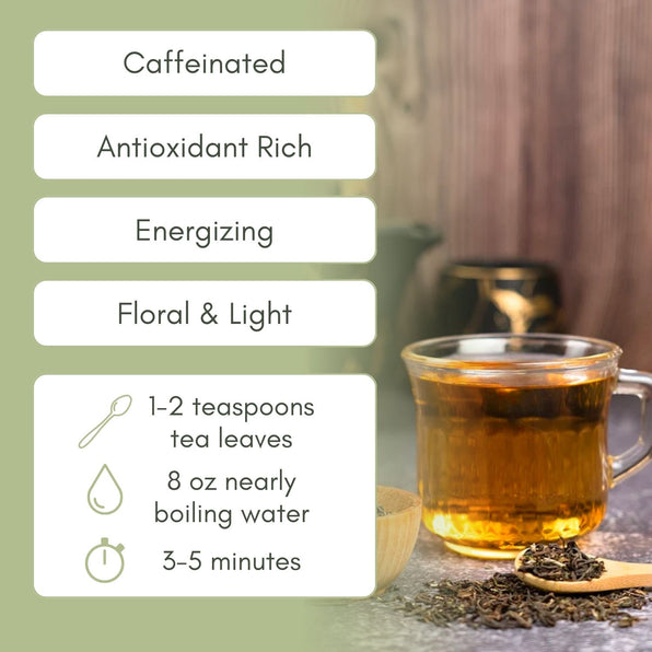 An Infographic description for Organic Darjeeling First Flush Tea.