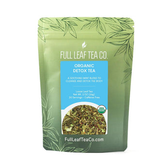 A 2oz bag of Full Leaf Tea Company Organic Detox Loose Leaf Tea.