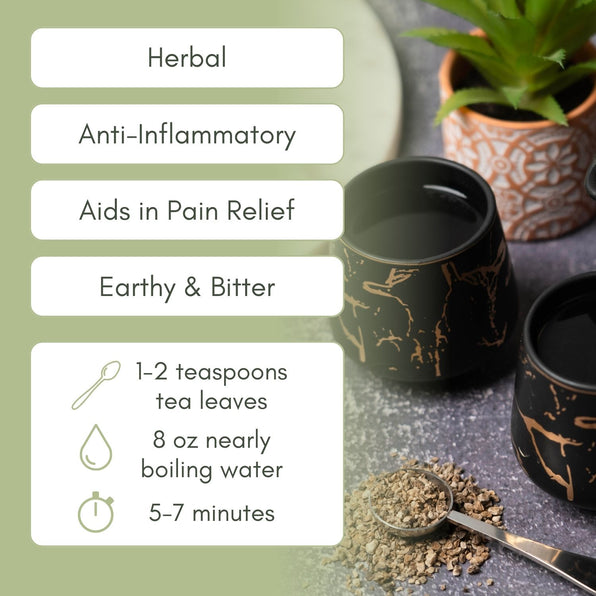 An infographic description for Organic Devil's Claw Tea.