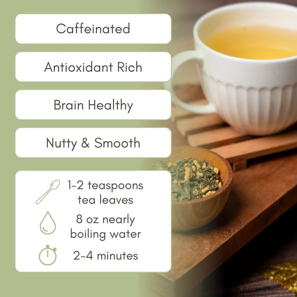 An Infographic description for Organic Genmaicha Tea.