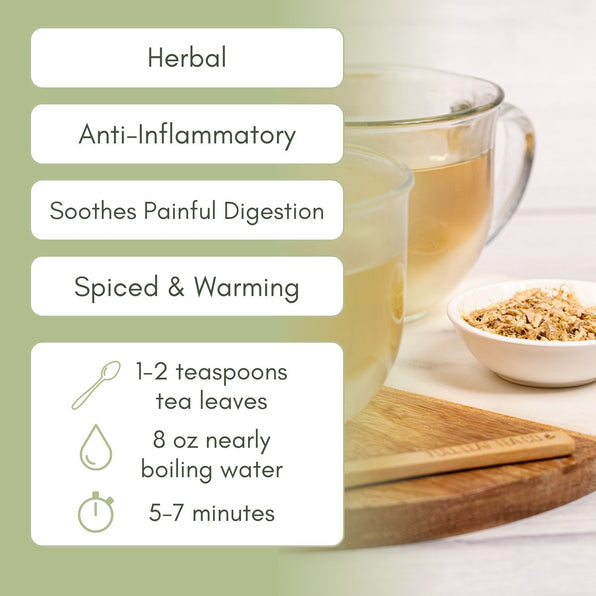 An Infographic description for Organic Ginger Root Tea.