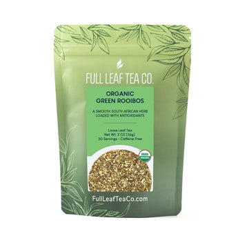 A 2oz bag of Full Leaf Tea Company Organic Green Rooibos Loose Leaf Tea.