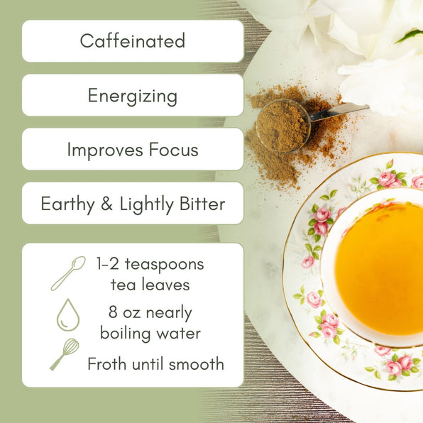 An infographic description for Organic Guarana Powder Tea.