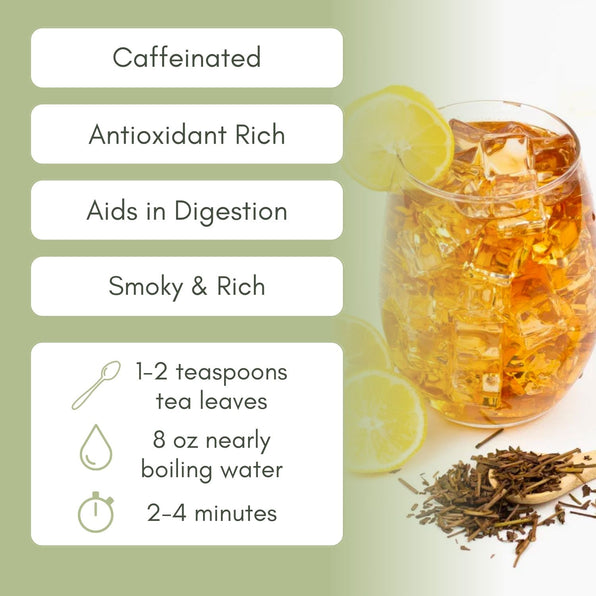 An Infographic description for Organic Houjicha Tea.