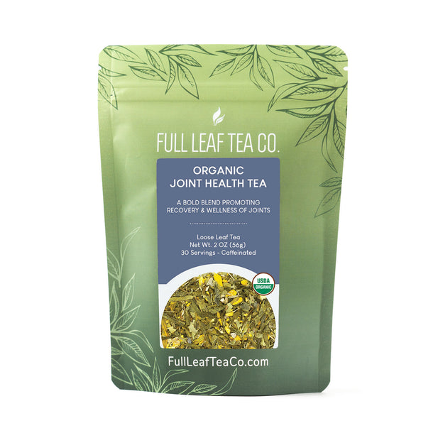 A 2oz bag of Full Leaf Tea Company Organic Joint Health Loose Leaf Tea.