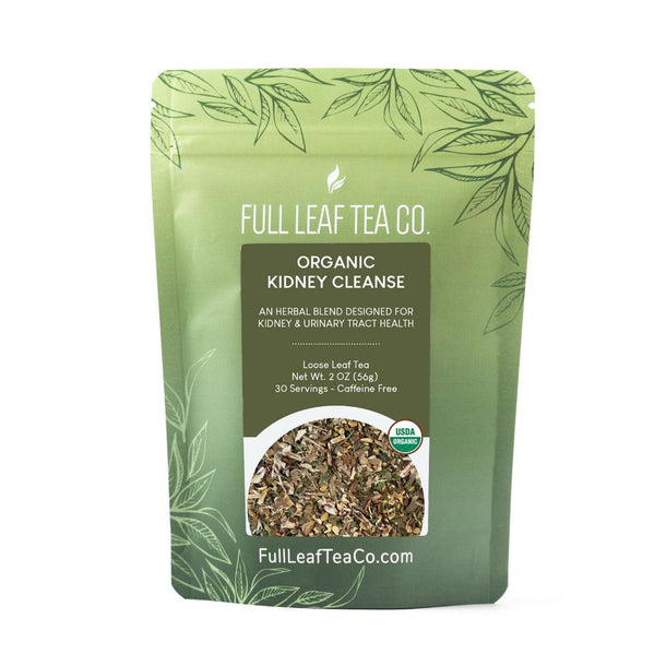 A 2oz bag of Full Leaf Tea Company Organic Kidney Cleanse Loose Leaf Tea.