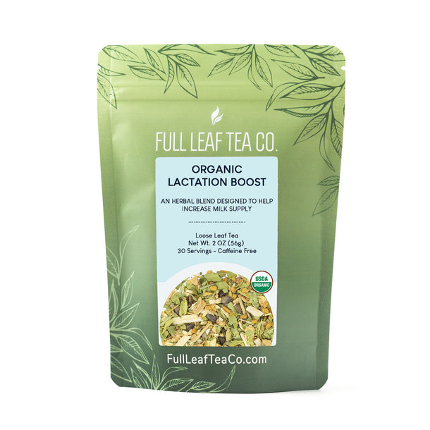 A 2oz bag of Full Leaf Tea Company Organic Lactation Boost Loose Leaf Tea.
