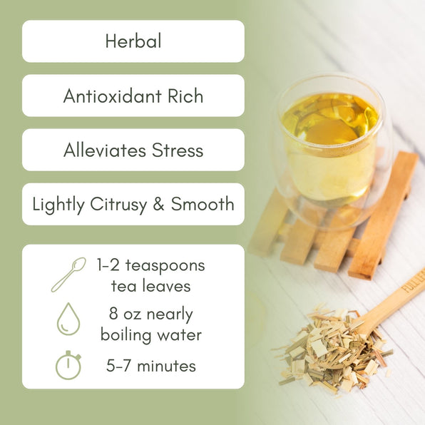 An Infographic description for Organic Lemongrass Tea.