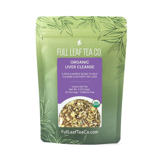A 2oz bag of Full Leaf Tea Company Organic Liver Cleanse Loose Leaf Tea.