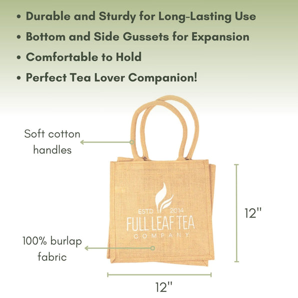An Infographic description for the Signature Burlap Tote Bag.