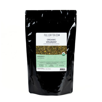 A 4oz bag of Full Leaf Tea Company Organic Spearmint Loose Leaf Tea.