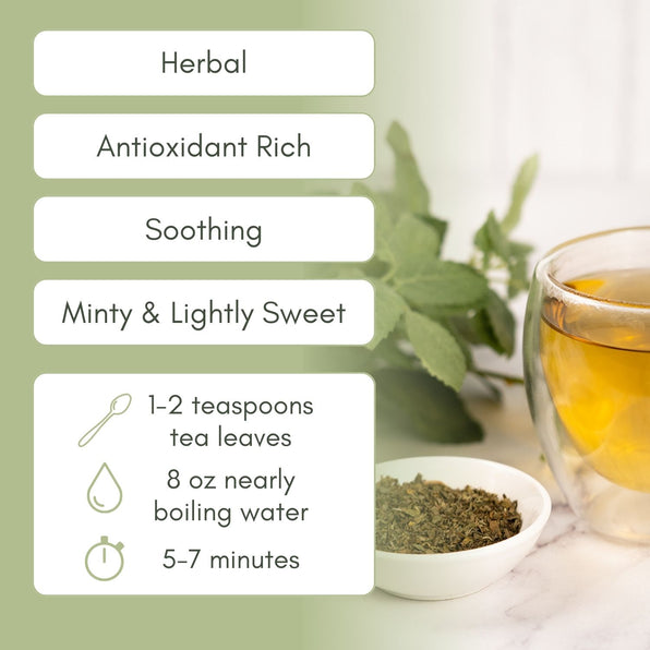 An Infographic description for Organic Spearmint Tea.
