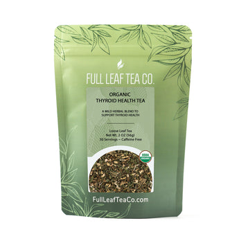 A 2oz bag of Full Leaf Tea Company Organic Thyroid Health Loose Leaf Tea.