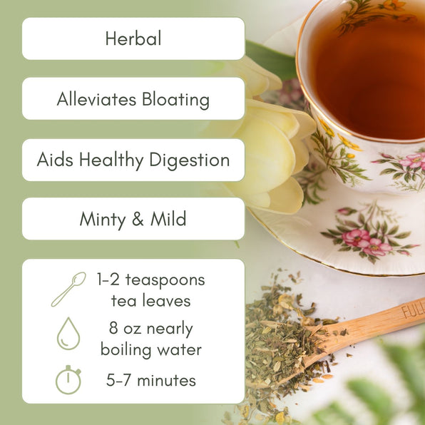 An Infographic description for Organic Bloat Relief Tea.