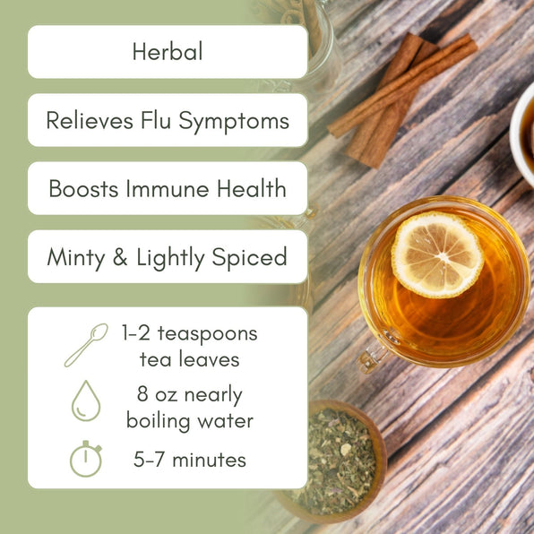 An Infographic description for Organic Flu Remedy Tea.