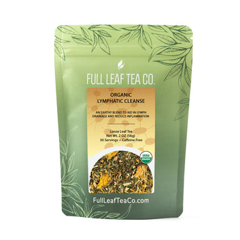 A 2oz bag of Full Leaf Tea Company Organic Lymphatic Cleanse Loose Leaf Tea.