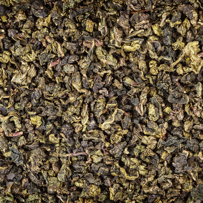 Close-up of dried oolong green tea leaves