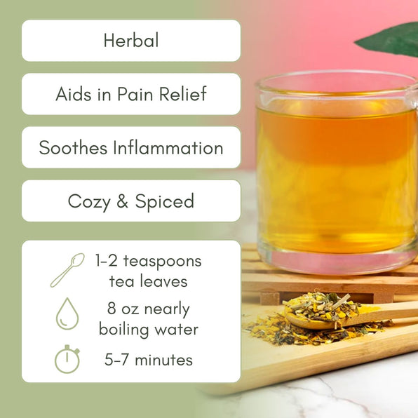 An Infographic description for Organic Pain Relief Tea.