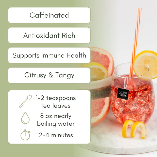 An Infographic description for Organic Pink Grapefruit Tea.