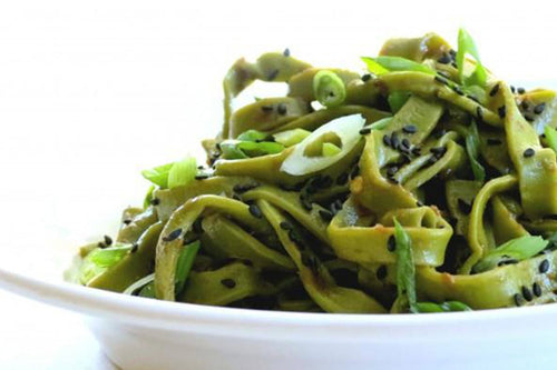 Homemade Matcha Pasta with Spicy Sesame Sauce - Full Leaf Tea Company