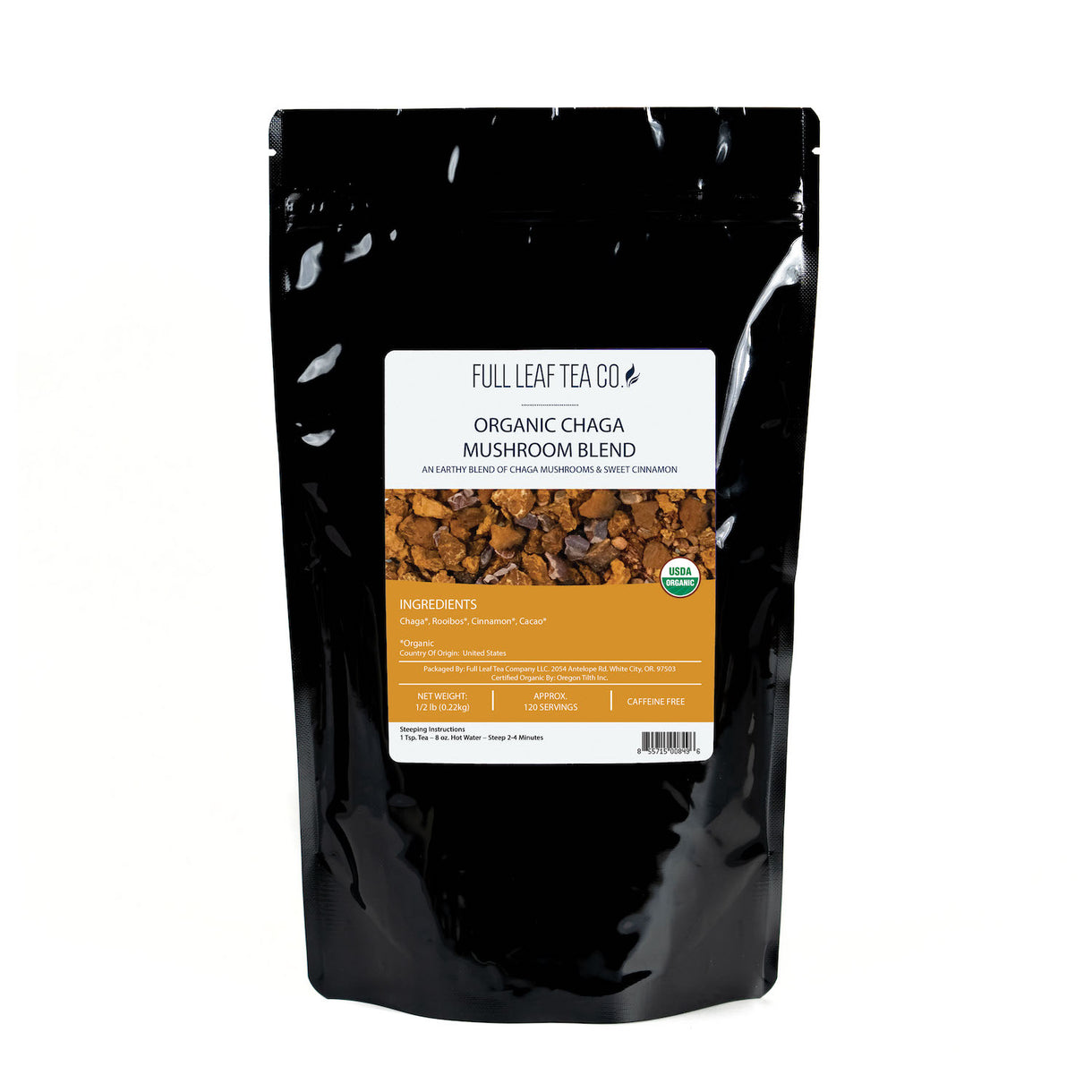 Organic Chaga Mushroom Tea - Loose Leaf Tea - Full Leaf Tea Company - 1/2 Pound Bulk Bag (Approx. 120 Servings)