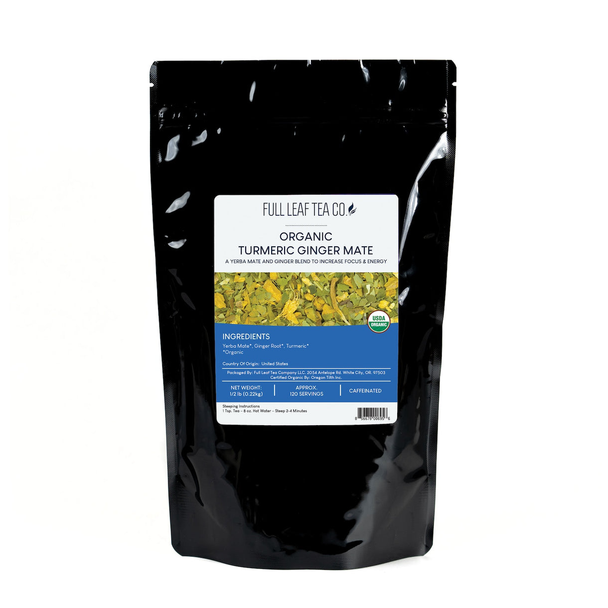 Organic Turmeric Ginger Mate - Loose Leaf Tea - Full Leaf Tea Company - 1/2 lb Bulk Bag (approx. 120 servings)