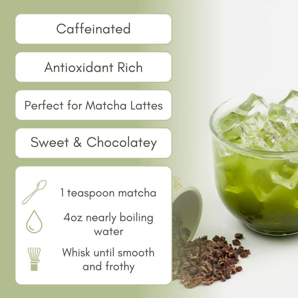 Organic Sweet Matcha Cocoa - Matcha - Full Leaf Tea Company - Instructions to Steep, Listed on Page