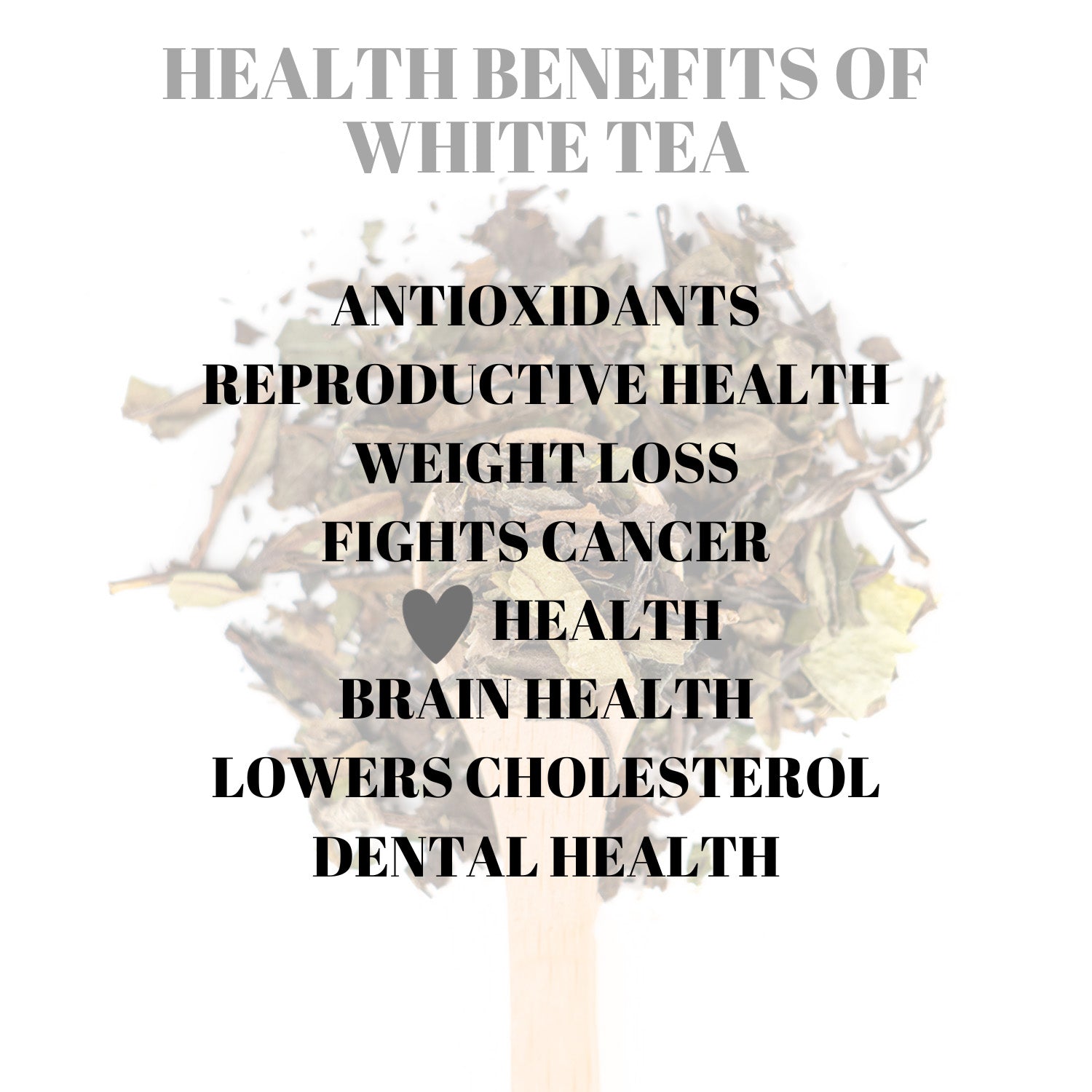 An Infographic description of the health benefits for White Tea.