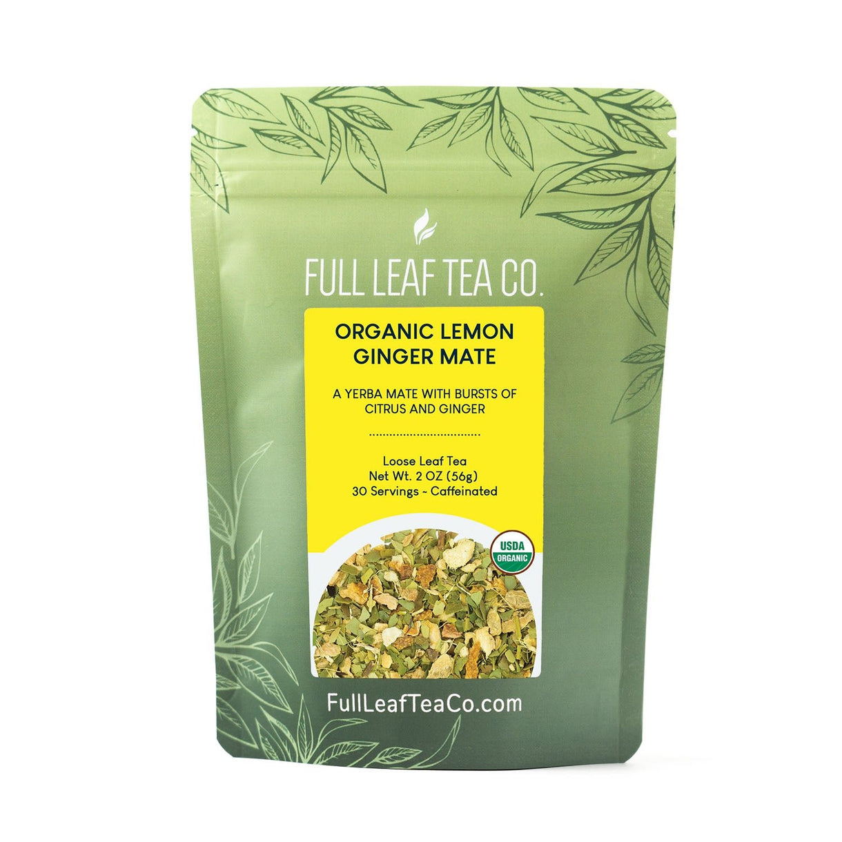 Organic Lemon Ginger Mate - Yerba Mate - Full Leaf Tea Company - 1/2 lb Bulk Bag (approx. 120 servings)