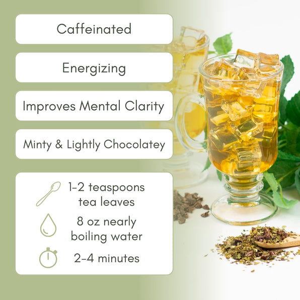 Organic Mint Cocoa Mate - Yerba Mate - Full Leaf Tea Company - Instructions to Steep, Listed on Page